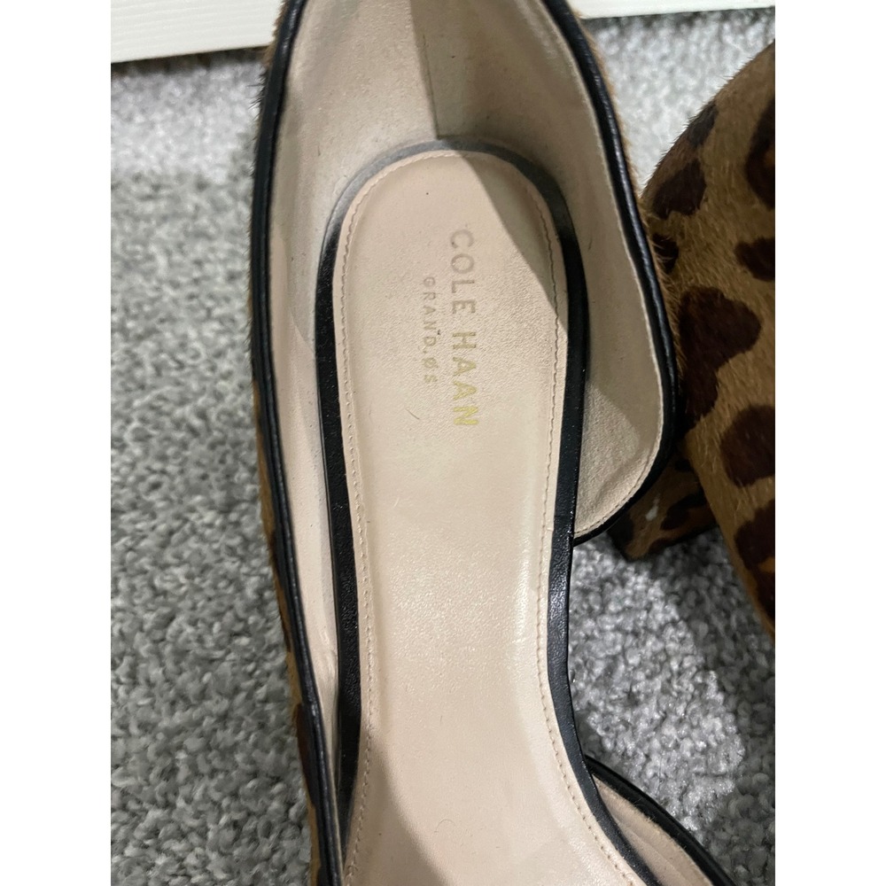 Cole Haan 10.5 Leopard Print Calf Hair D'Orsay Block Heel Round Toe Pumps Brown - Picture 6 of 8
